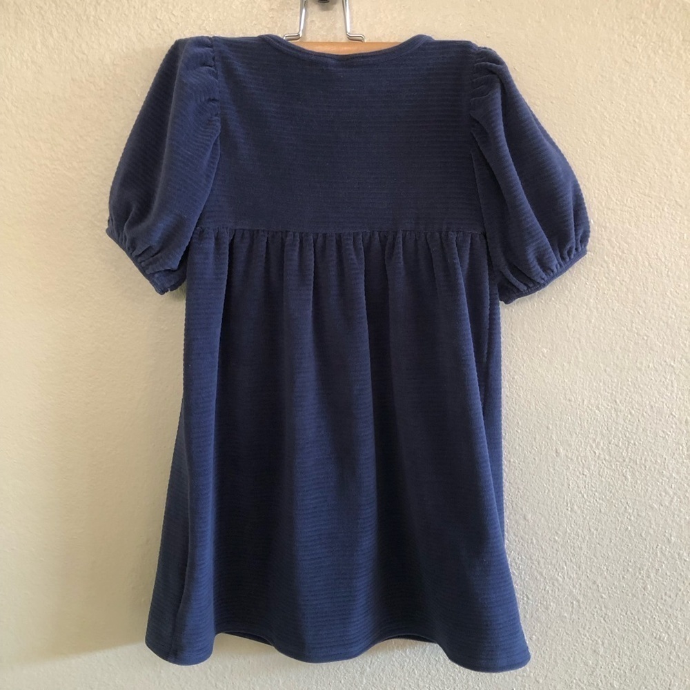 Harper Canyon Girls Ribbed Velour Puff Sleeves Navy Blue Dress Size 6 - Picture 2 of 8